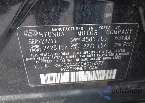 2011 Hyundai Sonata Hybrid from USA, damaged, VIN KMHEC4A43BA016577